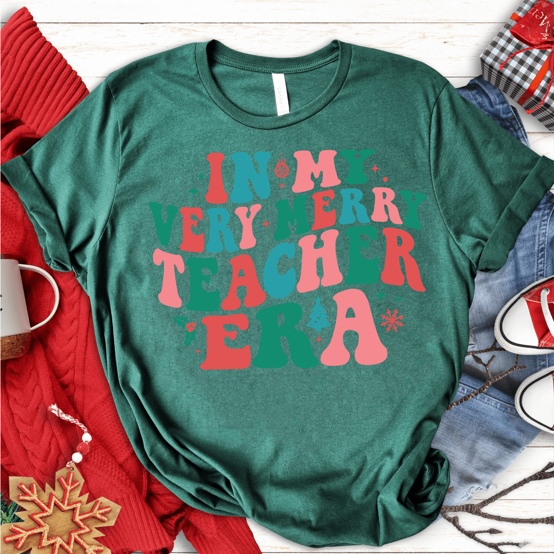 T-Shirt Green / S 334 In My Very Merry Teacher Era T-Shirt