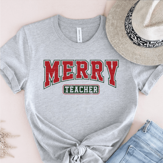T-Shirt Grey / S Merry Teacher Retro Vintage T-Shirt