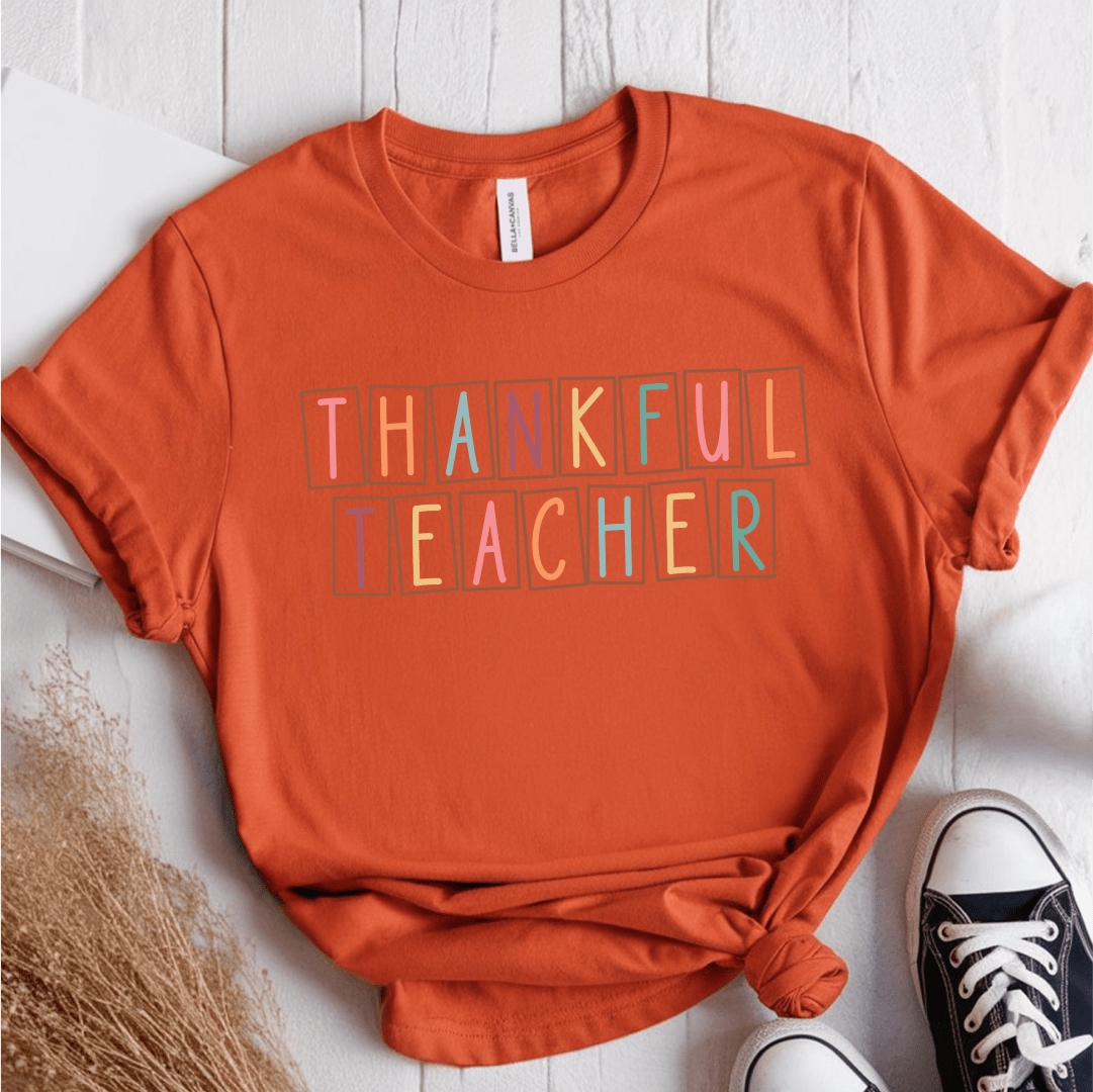 T-Shirt Orange / S Thankful Teacher Pastel Blocks T-Shirt