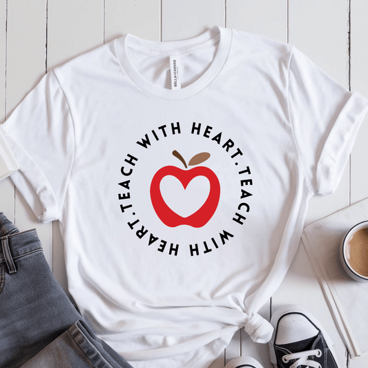 T-Shirt White / S Teach With Heart Apple Heart T-Shirt
