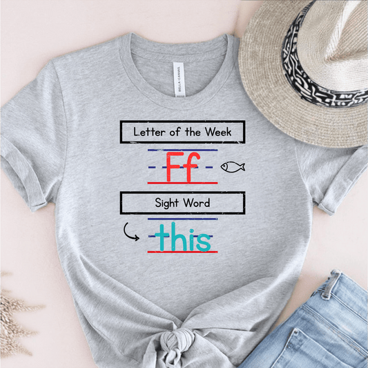 T-Shirt Athletic Heather / S Letter Of The Week Ff Sight Word This Teacher T-Shirt