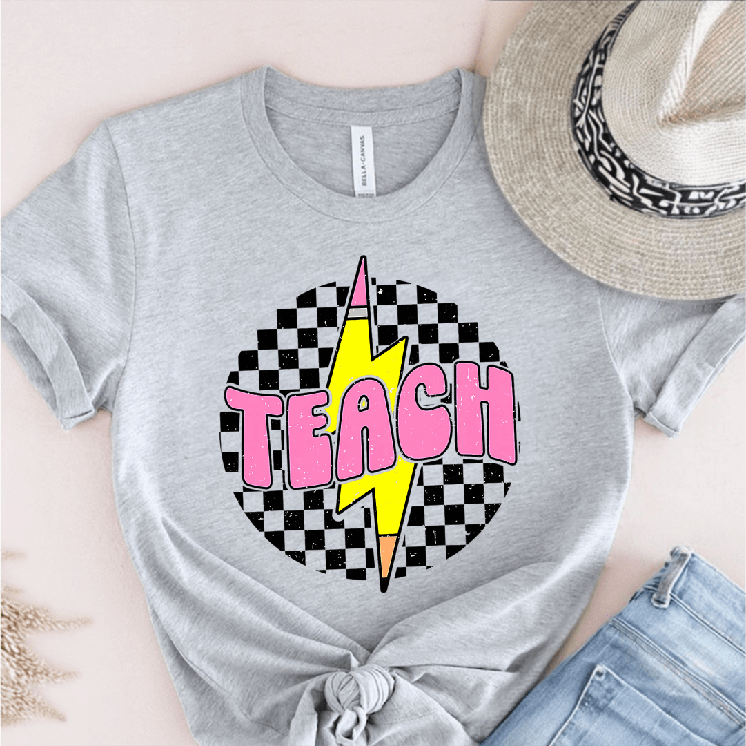 T-Shirt Athletic Heather / S Teach Lightning Checkered Pencil Vintage T-Shirt