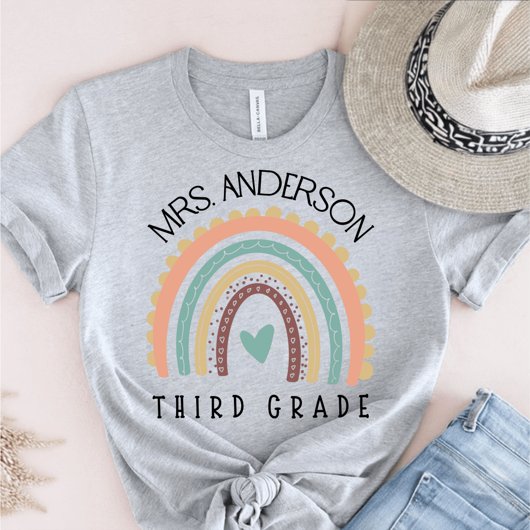 T-Shirt Athletic Heather / XS Personalized Name and Grade Pastel Rainbow T-Shirt