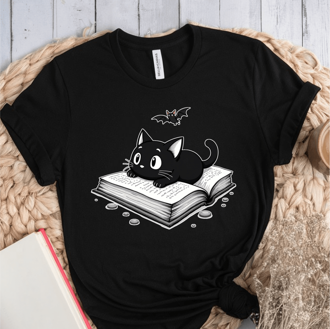 T-Shirt Black / S Cat Book Bat T-Shirt