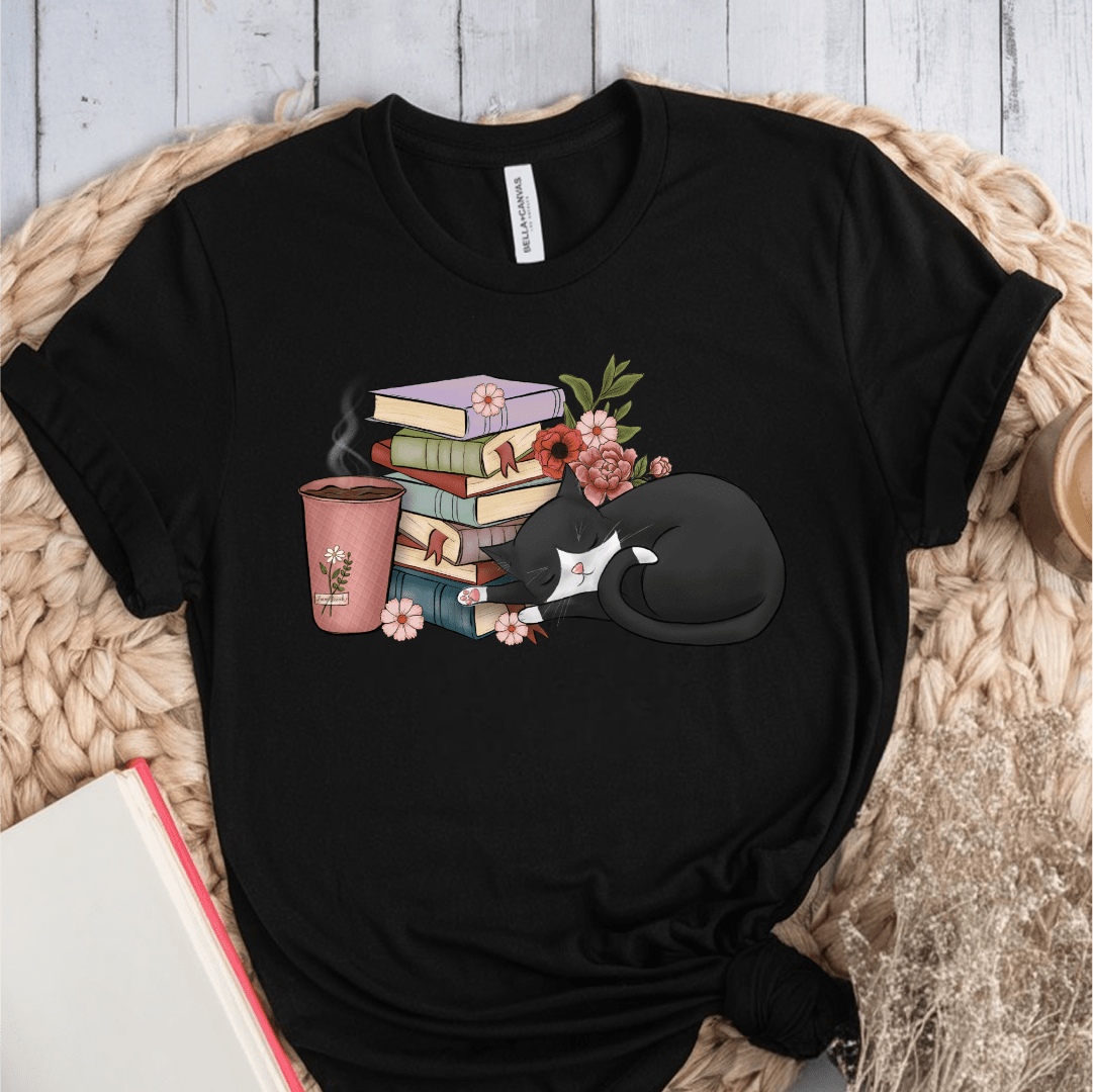 T-Shirt Black / S Cat Books Coffee T-Shirt