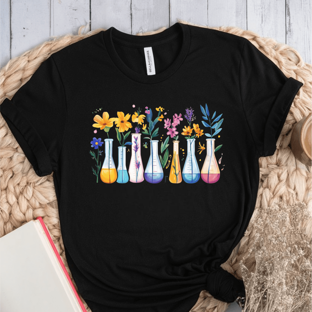 T-Shirt Black / S Flowers Science Beakers T-Shirt