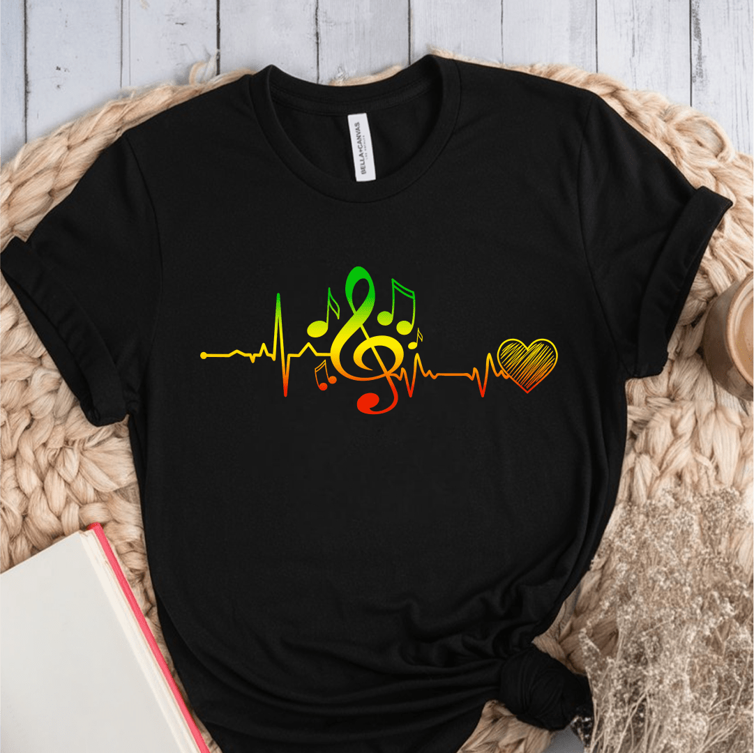 T-Shirt Black / S Heartbeat Musical Notes T-Shirt