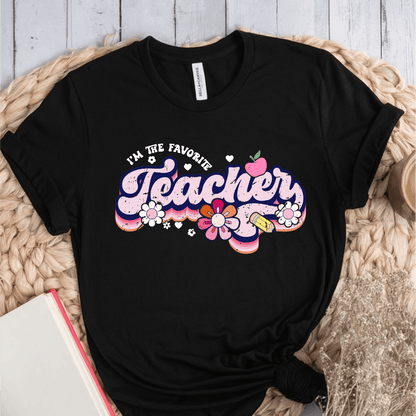 T-Shirt Black / S Im The Favorite Teacher (pink flowers) T-Shirt