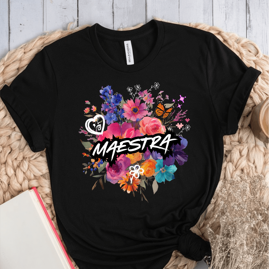 T-Shirt Black / S Maestra Watercolor Flowers Mixed Art T-Shirt
