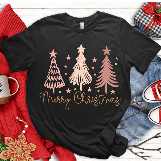 T-Shirt Black / S Merry Christmas (pink trees) T-Shirt