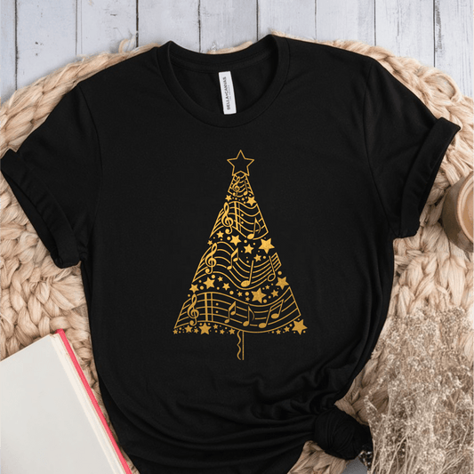 T-Shirt Black / S Musical Notes Christmas Tree T-Shirt