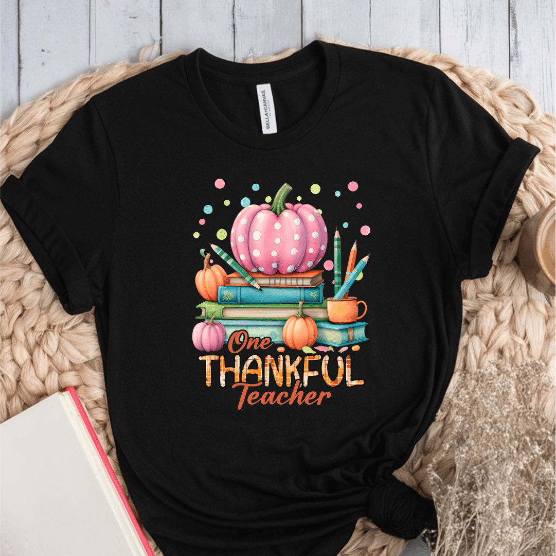 T-Shirt Black / S One Thankful Teacher Polka Dot T-Shirt