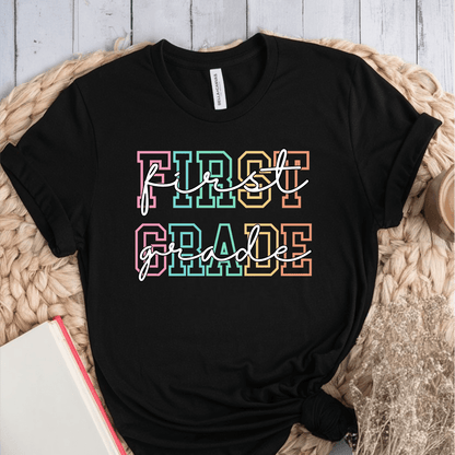 T-Shirt Black / S Personalized Grade College and Cursive Pastel T-Shirt