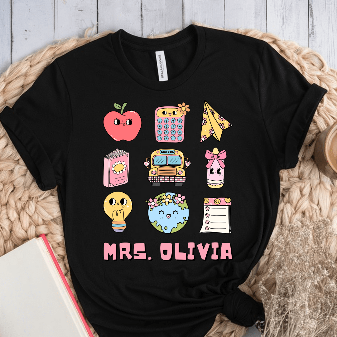 T-Shirt Black / S Personalized Name Cute Pastel Stickers T-Shirt