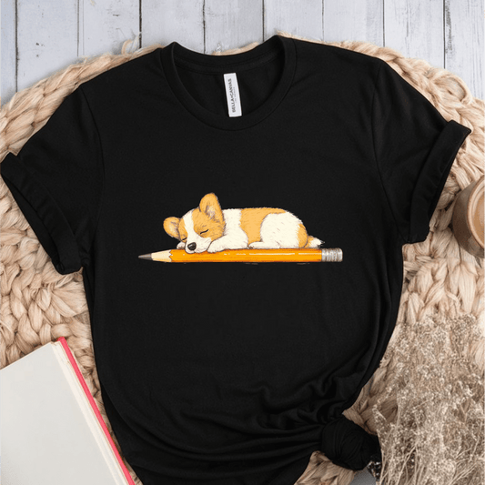 T-Shirt Black / S Puppy Sleeping On Pencil T-Shirt