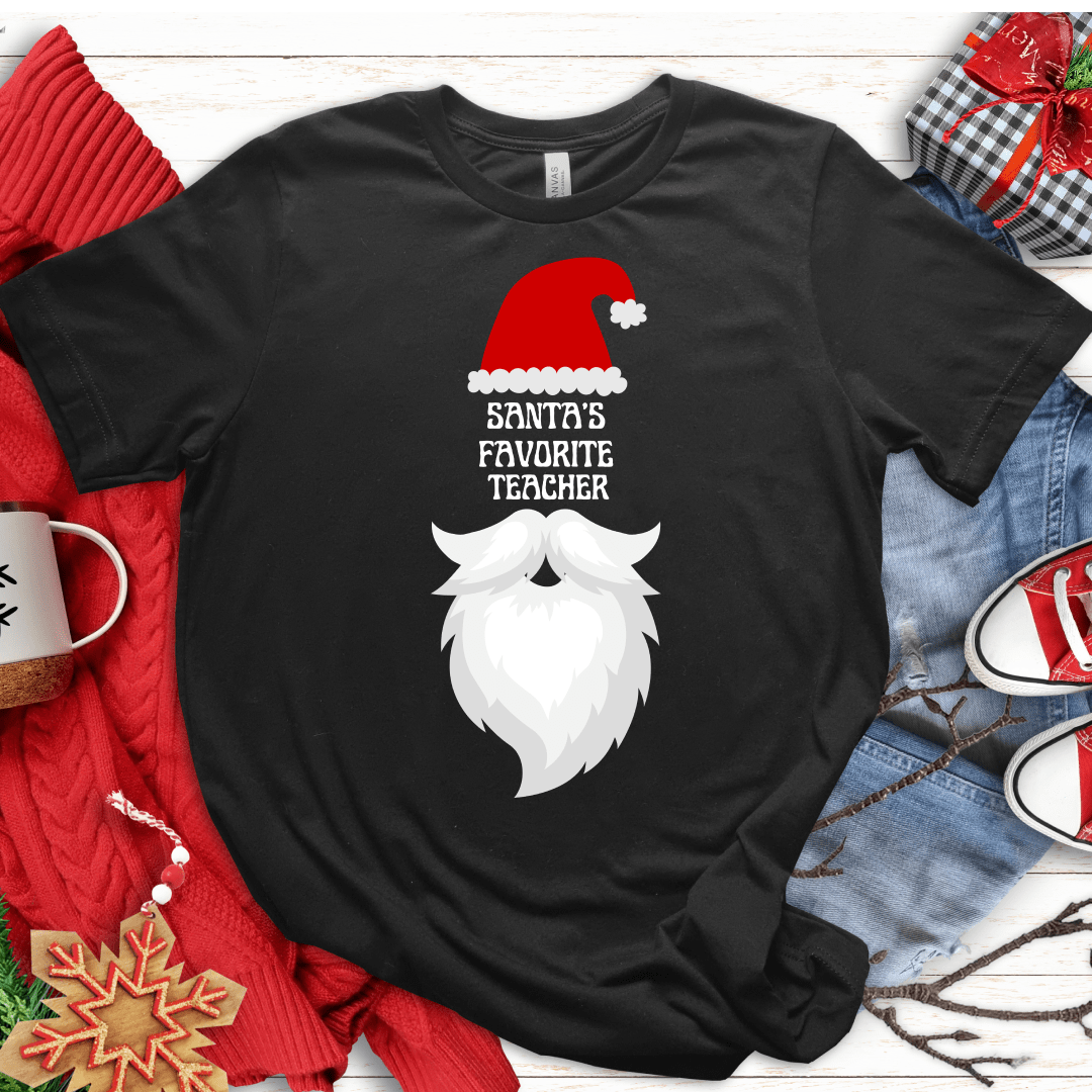 T-Shirt Black / S Santa's Favorite Teacher (hat beard) T-Shirt