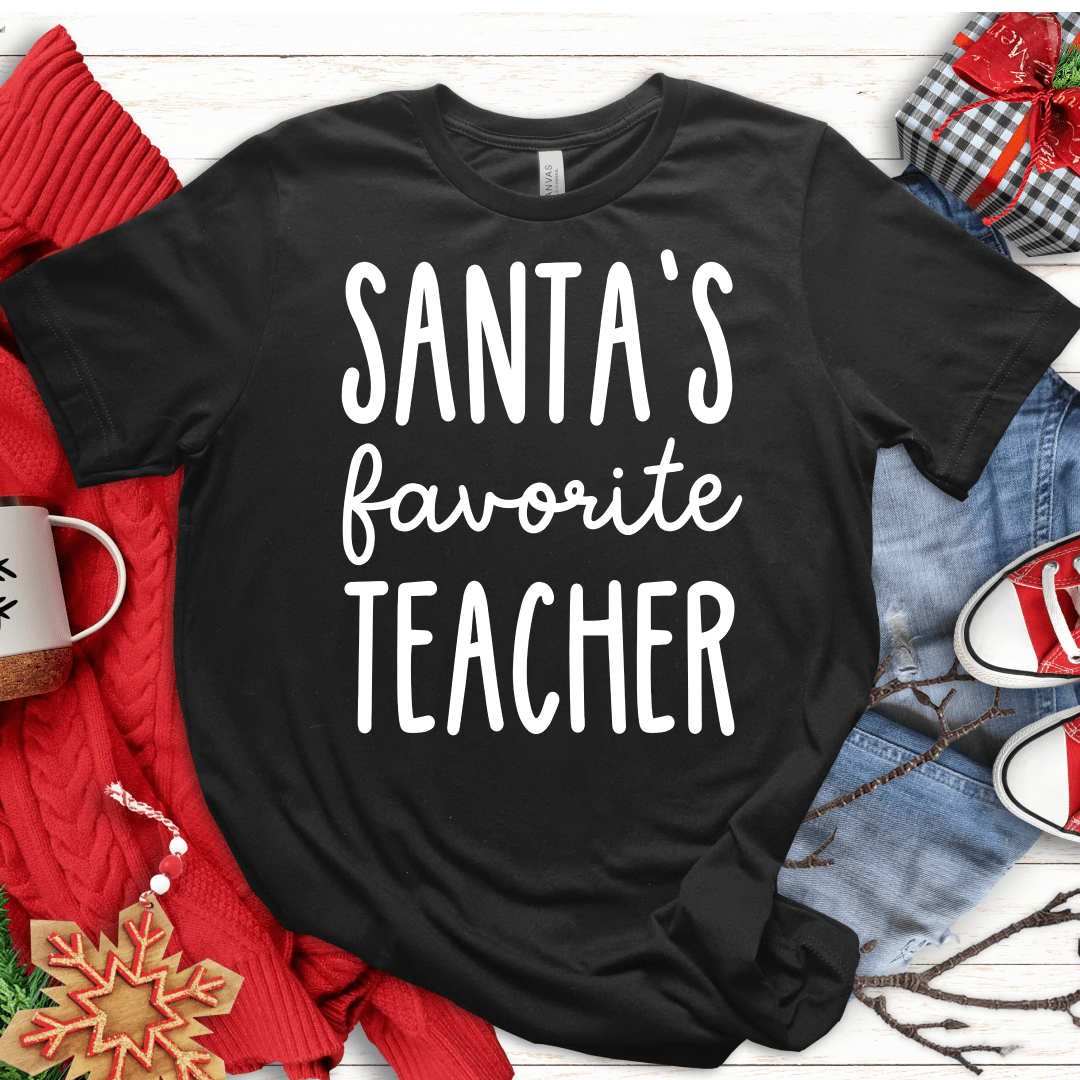 T-Shirt Black / S Santas Favorite Teacher (text) T-Shirt