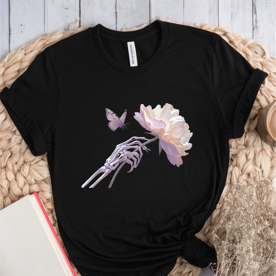 T-Shirt Black / S Skeleton Butterfly Flower T-Shirt