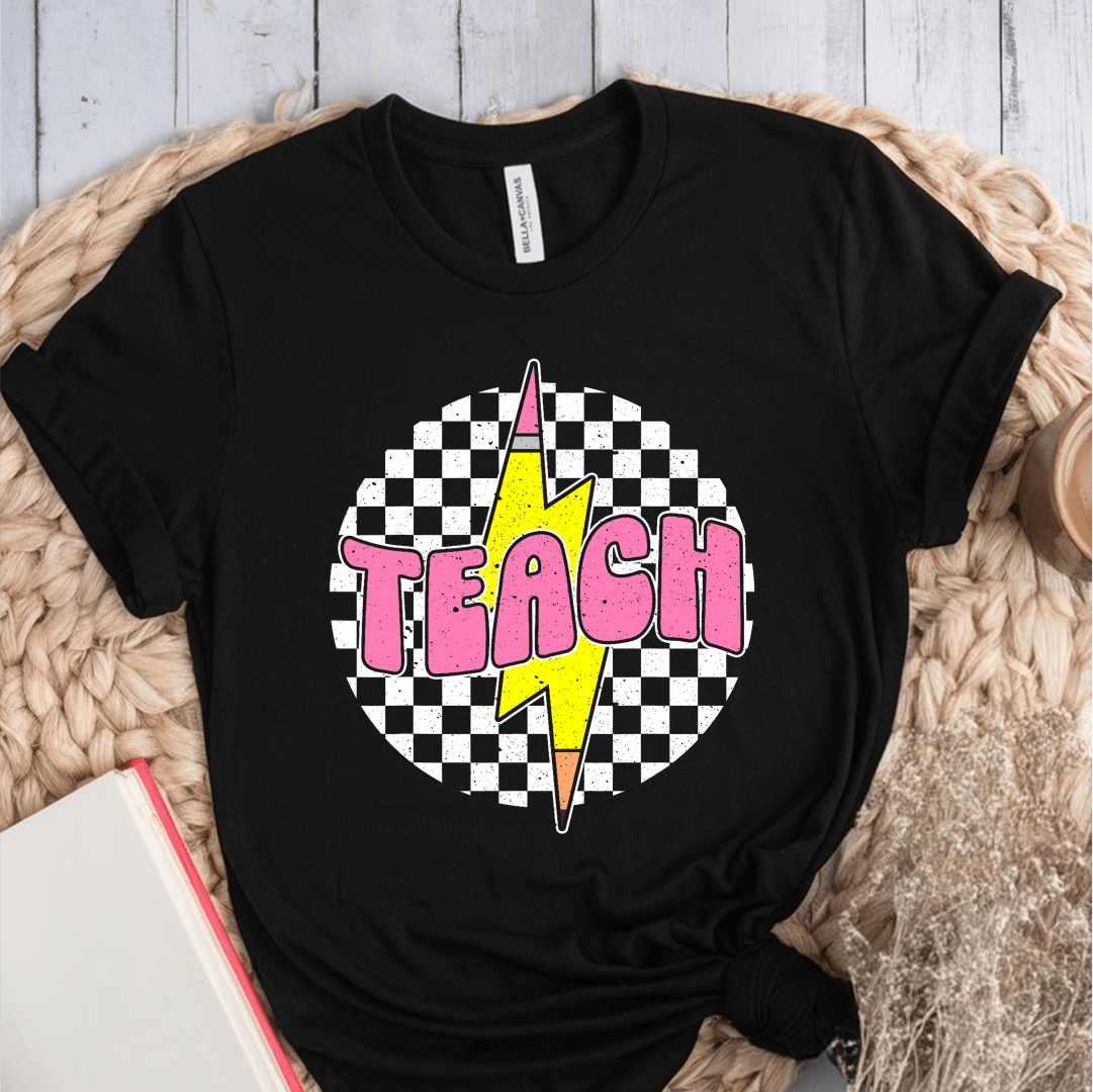 T-Shirt Black / S Teach Lightning Checkered Pencil Vintage T-Shirt