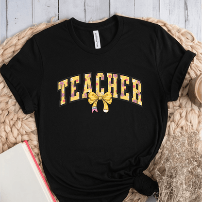 T-Shirt Black / S Teacher Pencil Bow T-Shirt