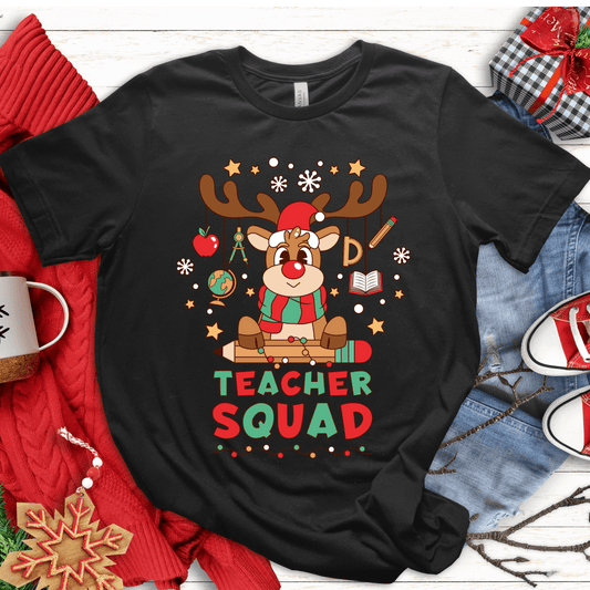 T-Shirt Black / S Teacher Squad Reindeer T-Shirt