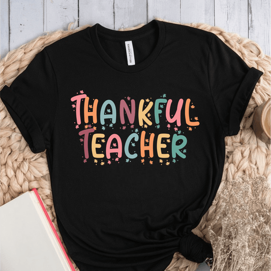 T-Shirt Black / S Thankful Teacher Pastel Sparks T-Shirt