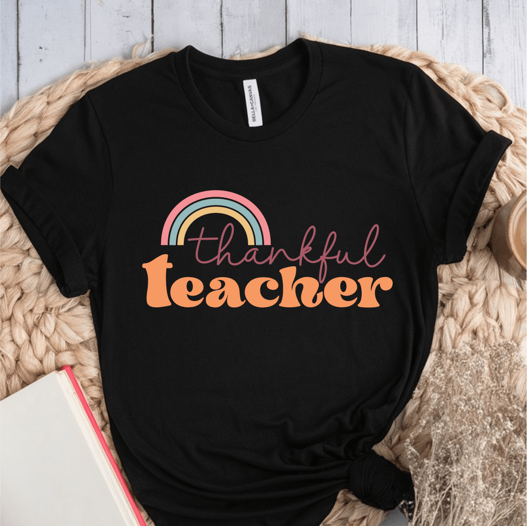 T-Shirt Black / S Thankful Teacher Rainbow T-Shirt