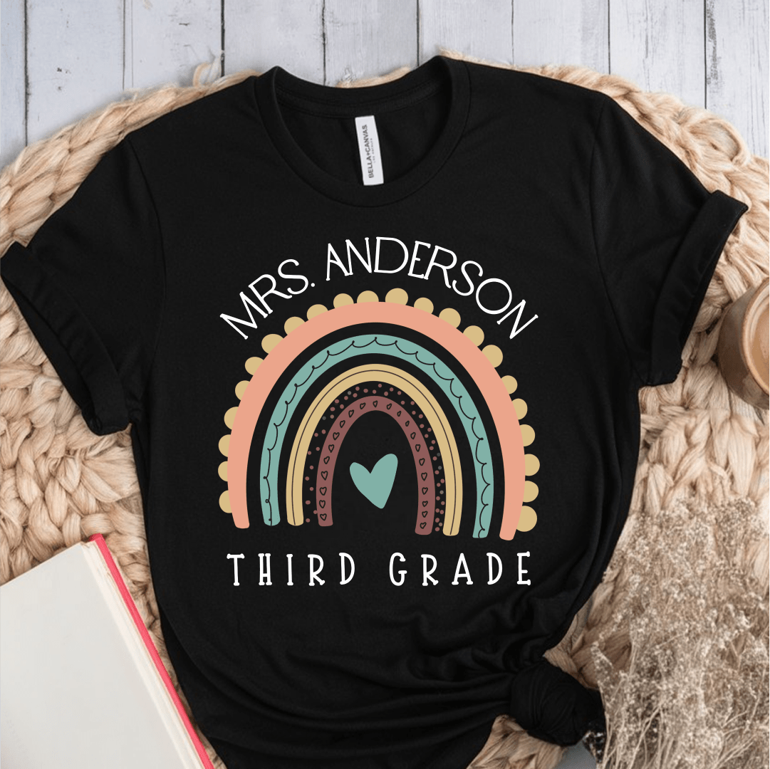 T-Shirt Black / XS Personalized Name and Grade Pastel Rainbow T-Shirt