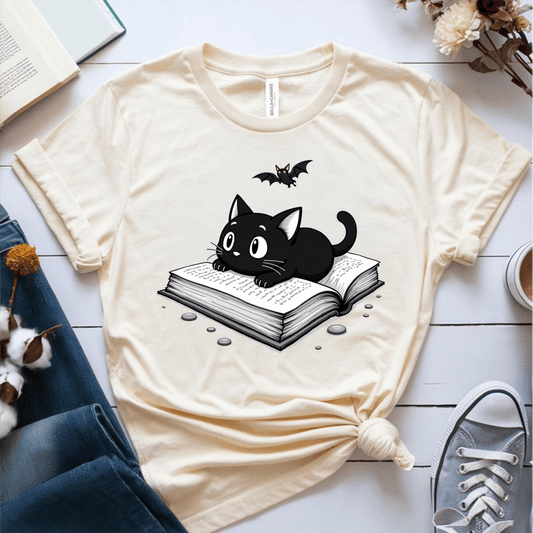 T-Shirt Cream / S Cat Book Bat T-Shirt