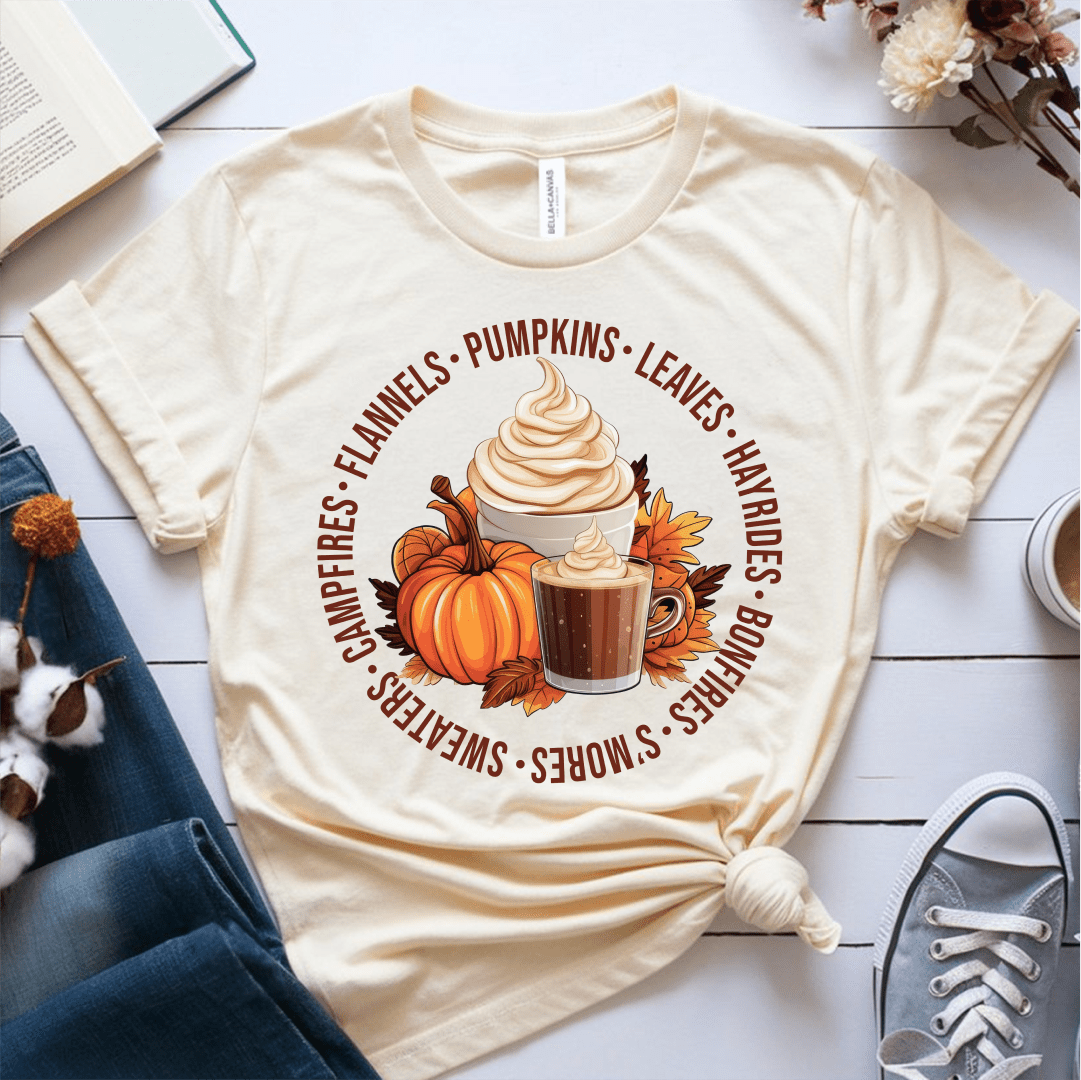 T-Shirt Cream / S Flannels Pumpkins Leaves T-Shirt