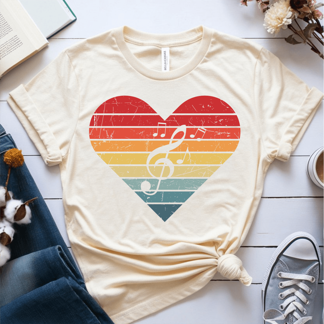 T-Shirt Cream / S Heart Music Retro T-Shirt