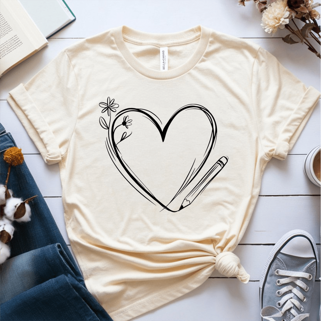 T-Shirt Cream / S Heart Pencil Sketch T-Shirt