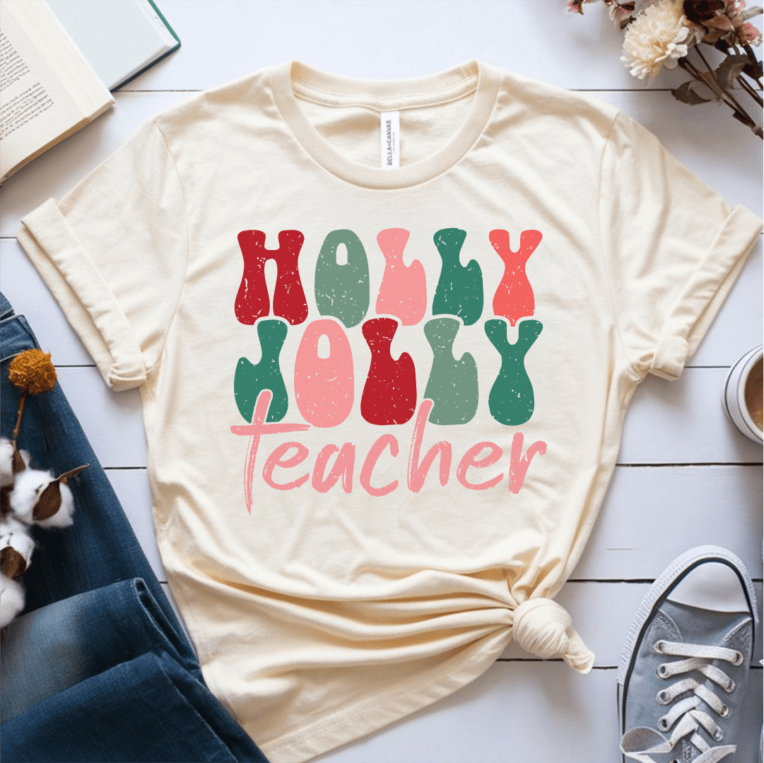 T-Shirt Cream / S Holly Jolly Teacher T-Shirt