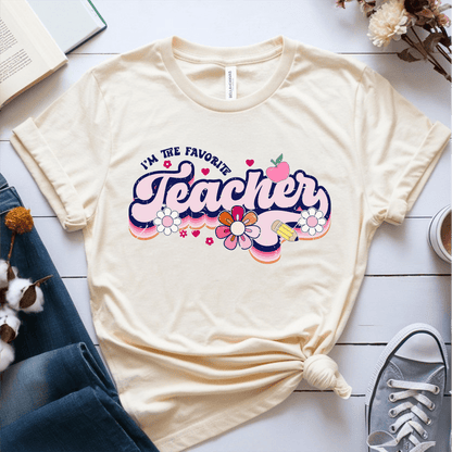 T-Shirt Cream / S Im The Favorite Teacher (pink flowers) T-Shirt