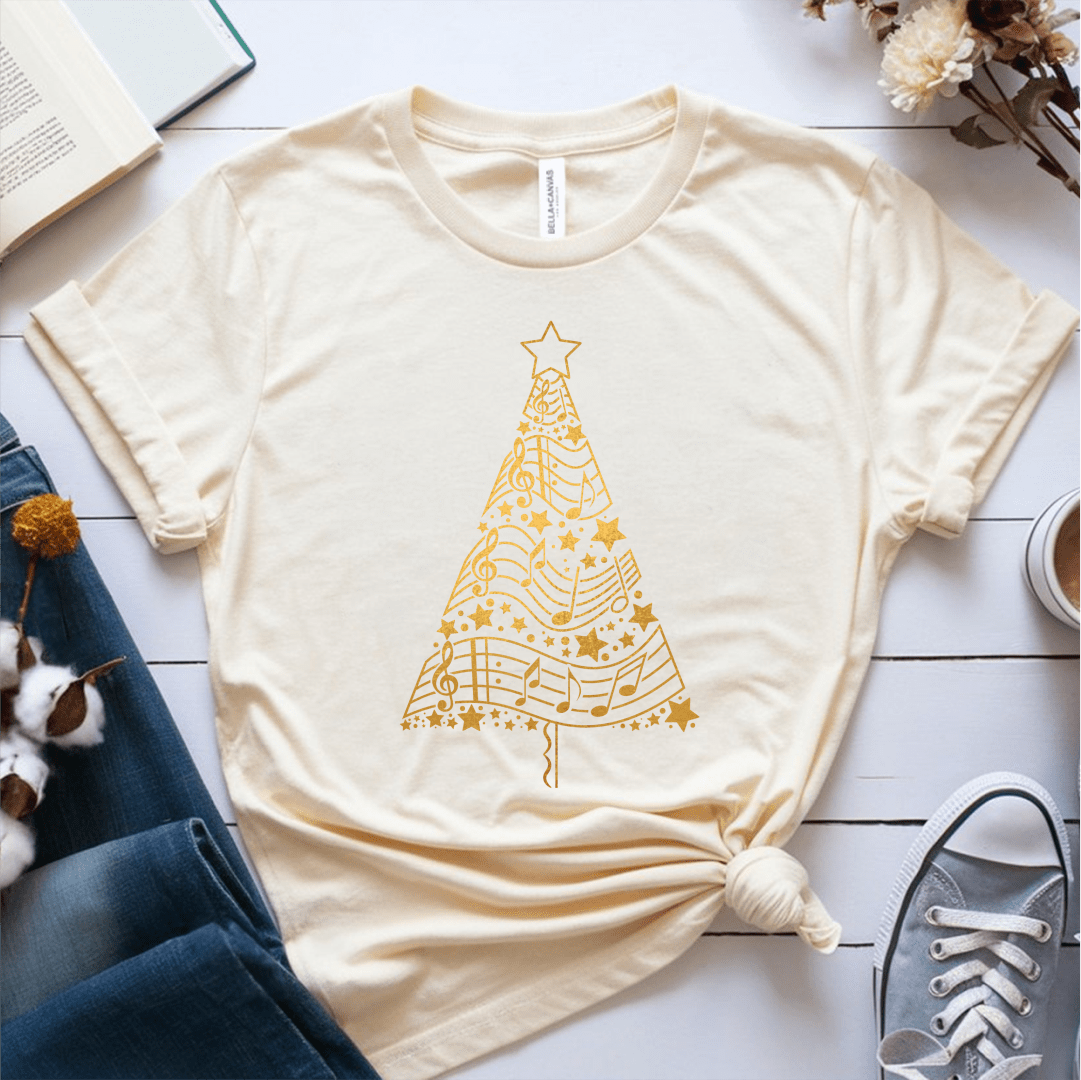 T-Shirt Cream / S Musical Notes Christmas Tree T-Shirt