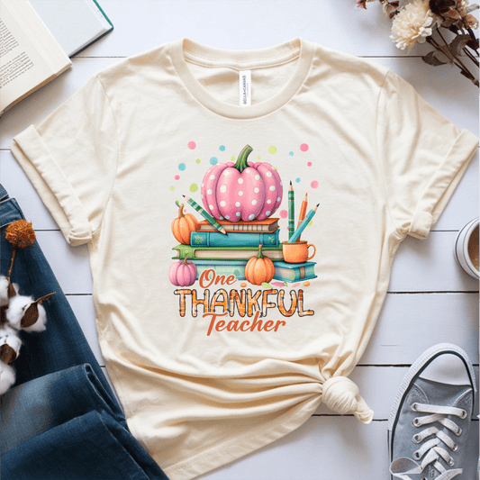 T-Shirt Cream / S One Thankful Teacher Polka Dot T-Shirt