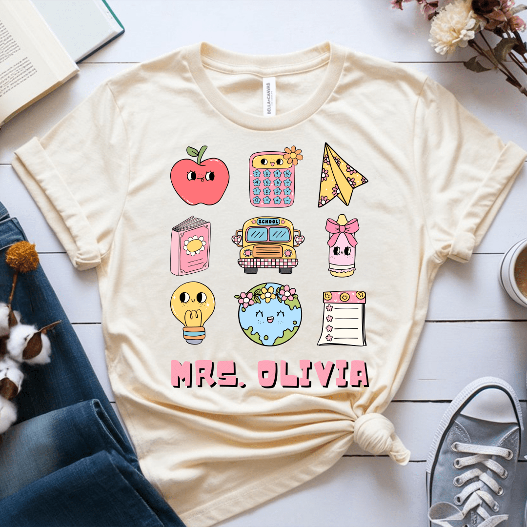 T-Shirt Cream / S Personalized Name Cute Pastel Stickers T-Shirt