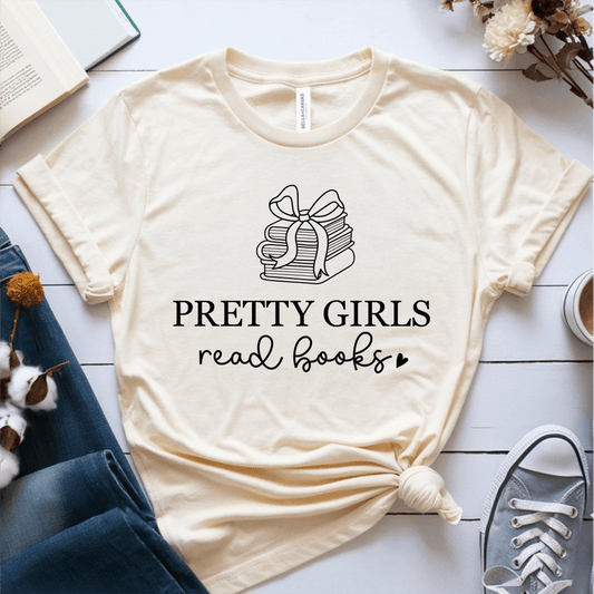 T-Shirt Cream / S Pretty Girls Read Books T-Shirt