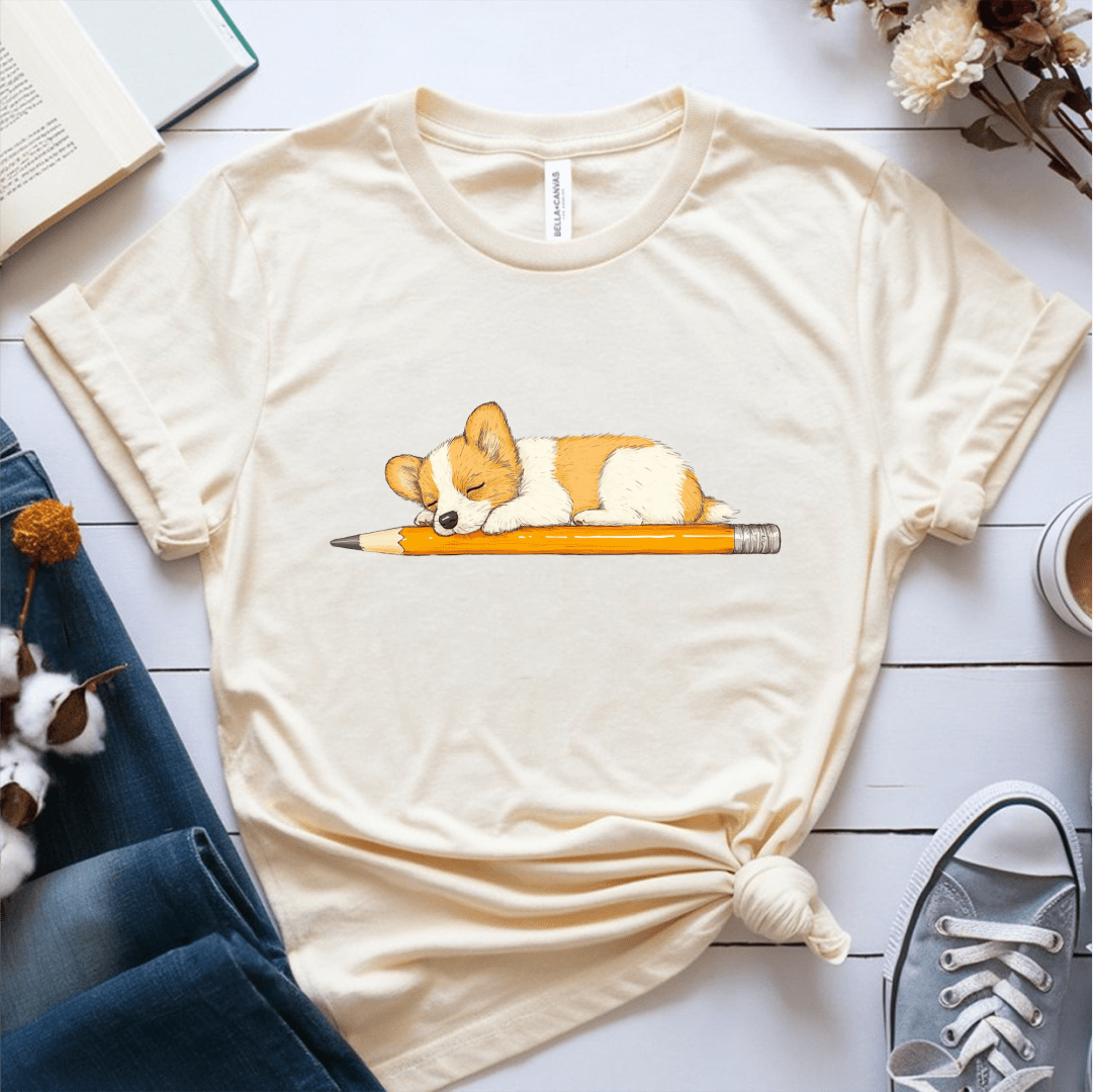 T-Shirt Cream / S Puppy Sleeping On Pencil T-Shirt