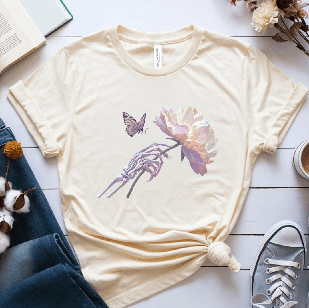 T-Shirt Cream / S Skeleton Butterfly Flower T-Shirt