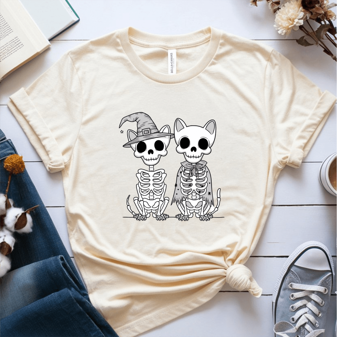 T-Shirt Cream / S Skeleton Cat Dog T-Shirt