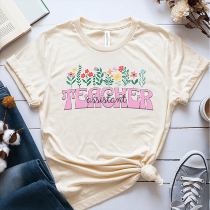 T-Shirt Cream / S Teacher Assistant Flowers T-Shirt