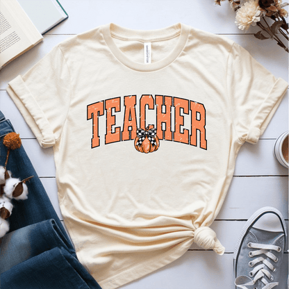 T-Shirt Cream / S Teacher Pumpkin Retro Vintage T-Shirt