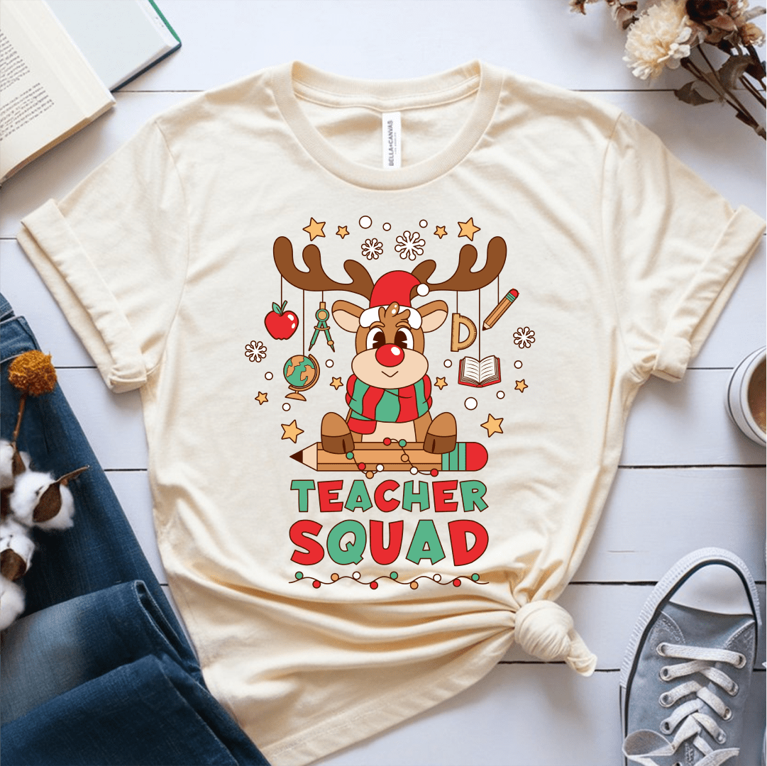T-Shirt Cream / S Teacher Squad Reindeer T-Shirt
