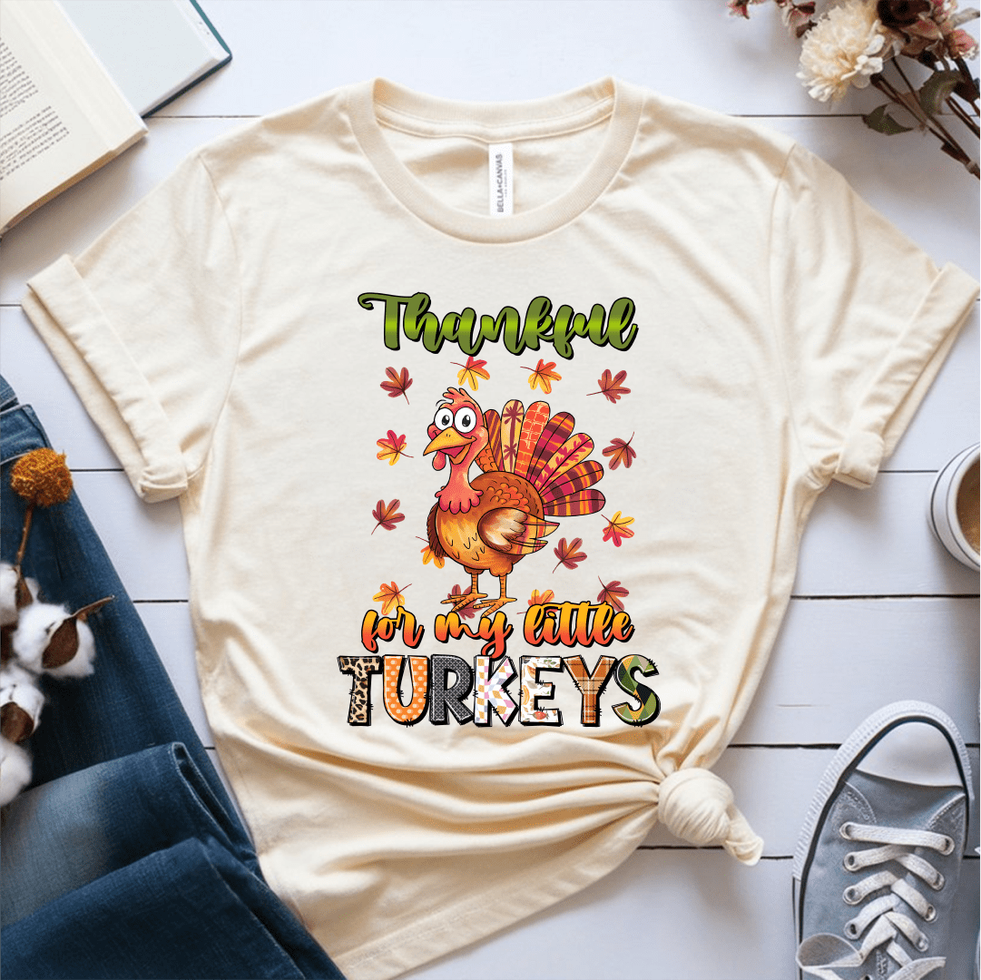 T-Shirt Cream / S Thankful For My Little Turkeys Multiple Pattern/Color T-Shirt