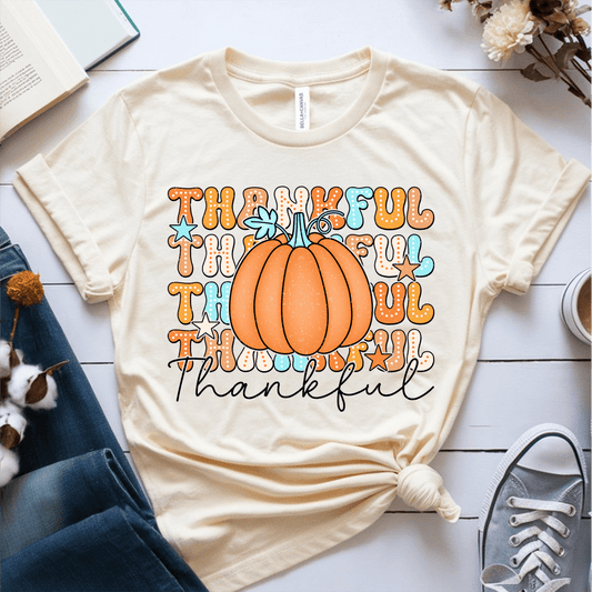 T-Shirt Cream / S Thankful Multiple Overlay Pumpkin T-Shirt