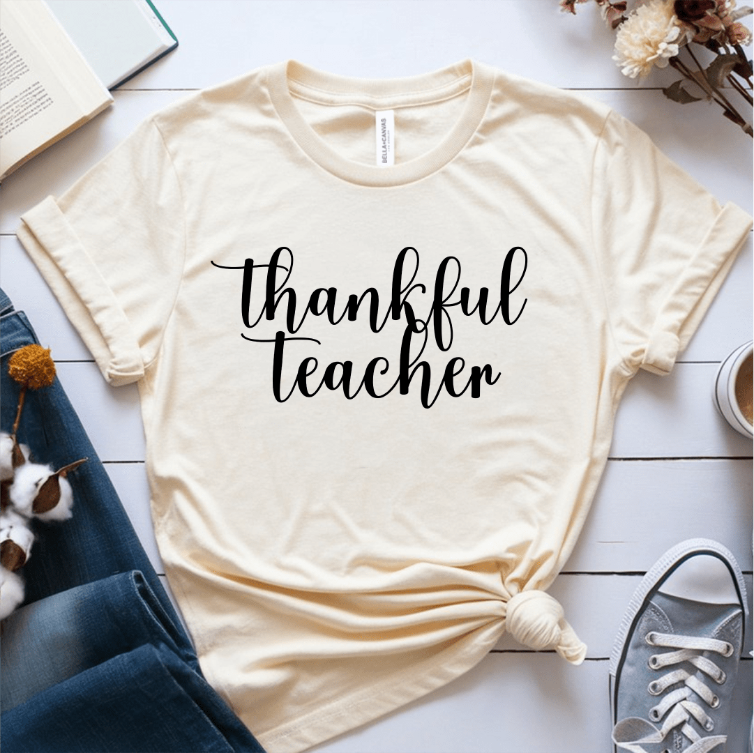 T-Shirt Cream / S Thankful Teacher Cursive T-Shirt