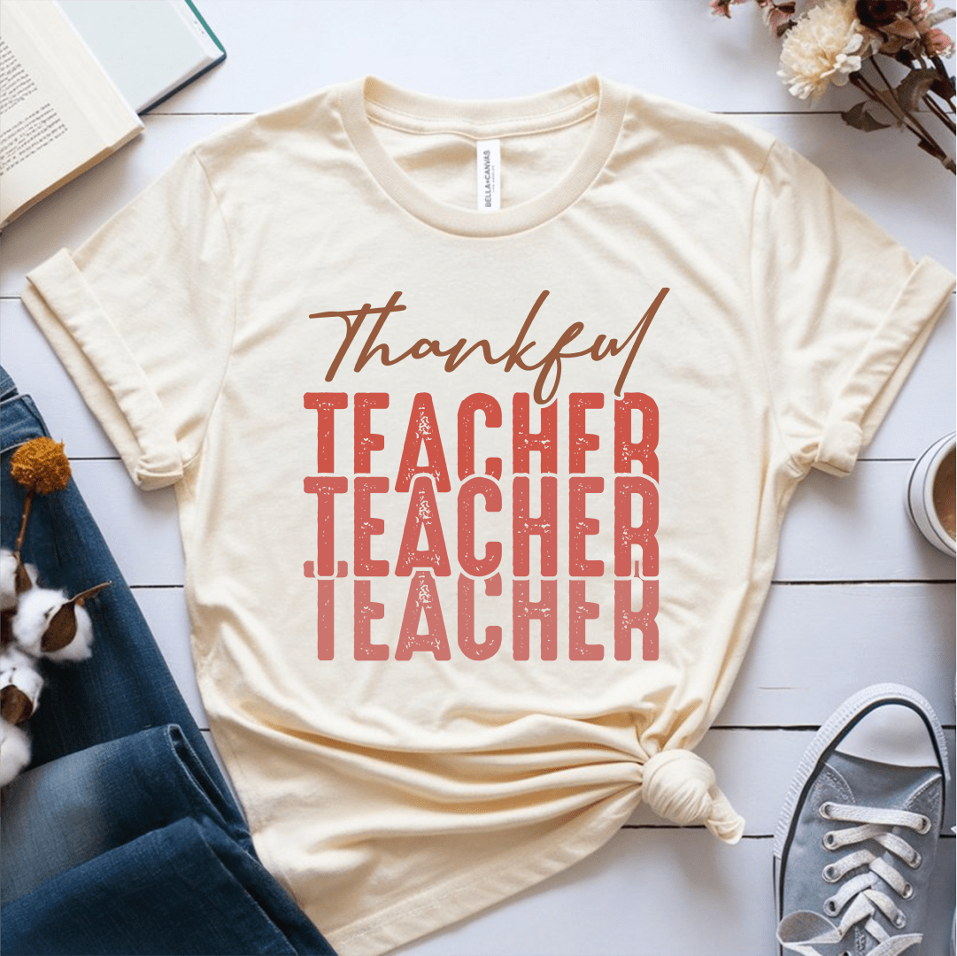 T-Shirt Cream / S Thankful Teacher Multiple Pink T-Shirt