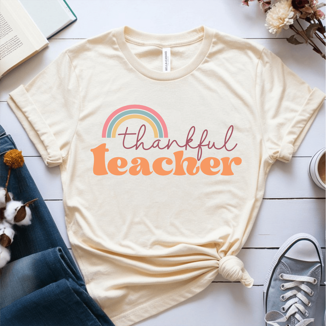 T-Shirt Cream / S Thankful Teacher Rainbow T-Shirt