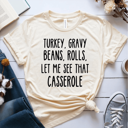 T-Shirt Cream / S Turkey Gravy Beans Rolls Print Text T-Shirt